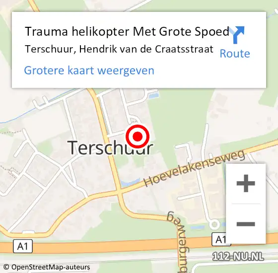 Locatie op kaart van de 112 melding: Trauma helikopter Met Grote Spoed Naar Terschuur, Hendrik van de Craatsstraat op 9 juni 2024 22:44