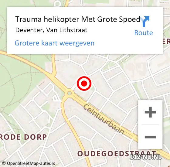 Locatie op kaart van de 112 melding: Trauma helikopter Met Grote Spoed Naar Deventer, Van Lithstraat op 9 juni 2024 23:00