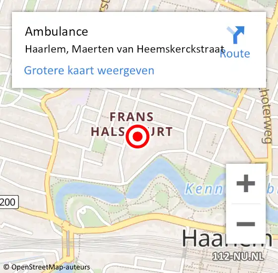 Locatie op kaart van de 112 melding: Ambulance Haarlem, Maerten van Heemskerckstraat op 9 juni 2024 23:28