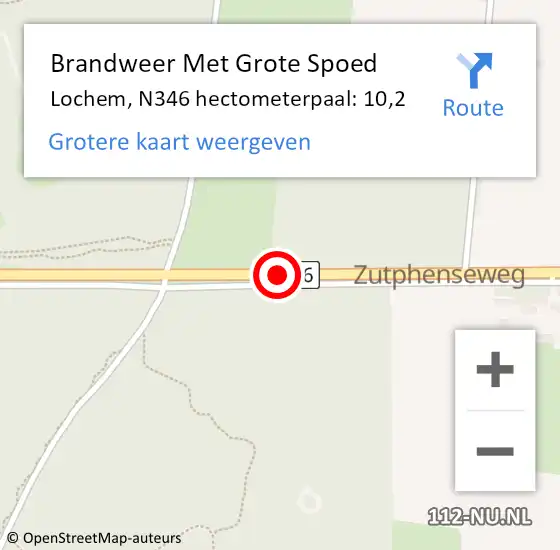 Locatie op kaart van de 112 melding: Brandweer Met Grote Spoed Naar Lochem, N346 hectometerpaal: 10,2 op 9 juni 2024 23:30