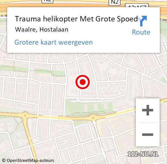 Locatie op kaart van de 112 melding: Trauma helikopter Met Grote Spoed Naar Waalre, Hostalaan op 10 juni 2024 01:19