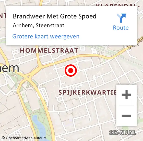 Locatie op kaart van de 112 melding: Brandweer Met Grote Spoed Naar Arnhem, Steenstraat op 10 juni 2024 01:31