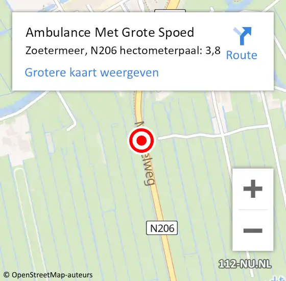 Locatie op kaart van de 112 melding: Ambulance Met Grote Spoed Naar Zoetermeer, N206 hectometerpaal: 3,8 op 10 juni 2024 03:17