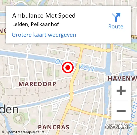 Locatie op kaart van de 112 melding: Ambulance Met Spoed Naar Leiden, Pelikaanhof op 10 juni 2024 03:44