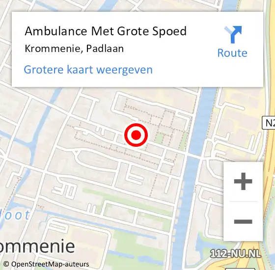 Locatie op kaart van de 112 melding: Ambulance Met Grote Spoed Naar Krommenie, Padlaan op 10 juni 2024 04:09