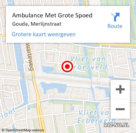 Locatie op kaart van de 112 melding: Ambulance Met Grote Spoed Naar Gouda, Merlijnstraat op 10 juni 2024 04:40