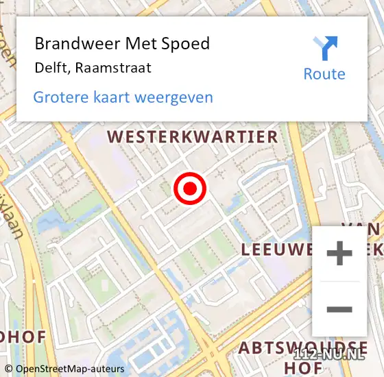 Locatie op kaart van de 112 melding: Brandweer Met Spoed Naar Delft, Raamstraat op 10 juni 2024 06:28