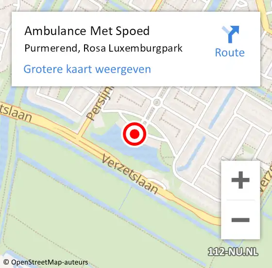 Locatie op kaart van de 112 melding: Ambulance Met Spoed Naar Purmerend, Rosa Luxemburgpark op 10 juni 2024 06:44