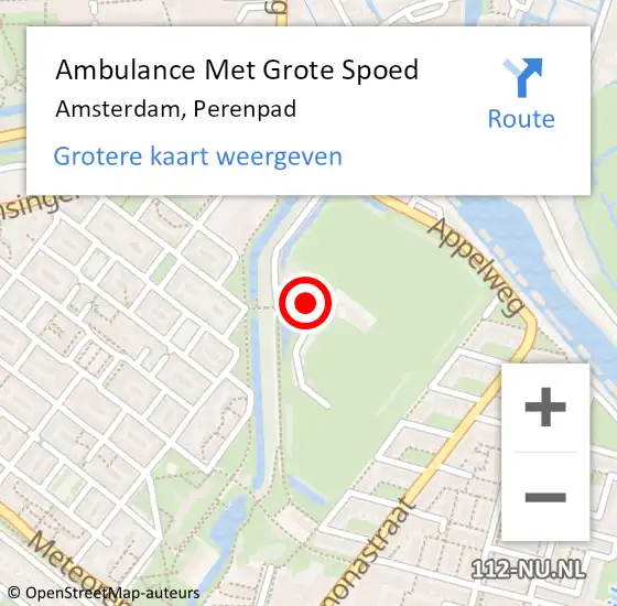 Locatie op kaart van de 112 melding: Ambulance Met Grote Spoed Naar Amsterdam, Perenpad op 10 juni 2024 06:54