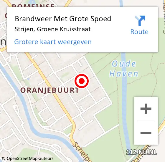 Locatie op kaart van de 112 melding: Brandweer Met Grote Spoed Naar Strijen, Groene Kruisstraat op 10 juni 2024 06:54