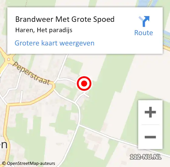 Locatie op kaart van de 112 melding: Brandweer Met Grote Spoed Naar Haren, Het paradijs op 10 juni 2024 06:57