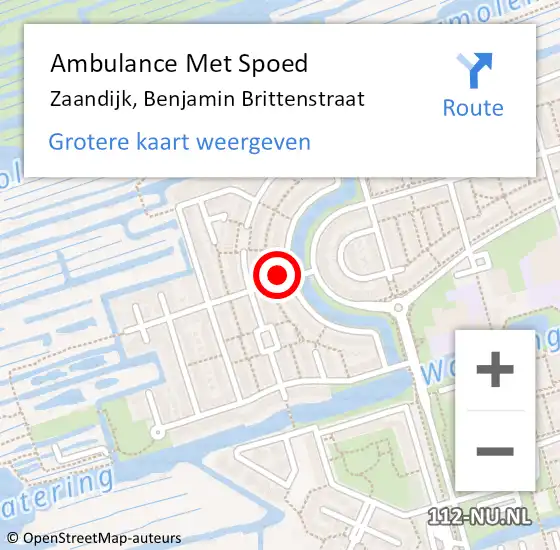 Locatie op kaart van de 112 melding: Ambulance Met Spoed Naar Zaandijk, Benjamin Brittenstraat op 10 juni 2024 07:06