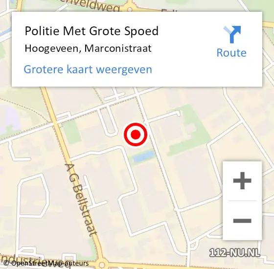 Locatie op kaart van de 112 melding: Politie Met Grote Spoed Naar Hoogeveen, Marconistraat op 10 juni 2024 07:10