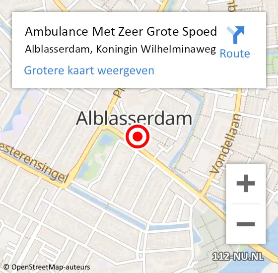 Locatie op kaart van de 112 melding: Ambulance Met Zeer Grote Spoed Naar Alblasserdam, Koningin Wilhelminaweg op 10 juni 2024 07:11