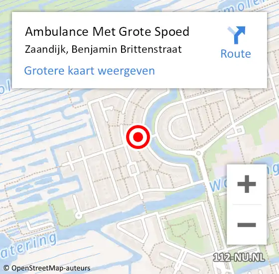 Locatie op kaart van de 112 melding: Ambulance Met Grote Spoed Naar Zaandijk, Benjamin Brittenstraat op 10 juni 2024 07:31