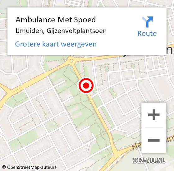 Locatie op kaart van de 112 melding: Ambulance Met Spoed Naar IJmuiden, Gijzenveltplantsoen op 10 juni 2024 07:50