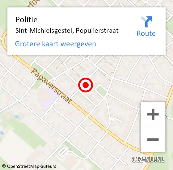 Locatie op kaart van de 112 melding: Politie Sint-Michielsgestel, Populierstraat op 10 juni 2024 07:54