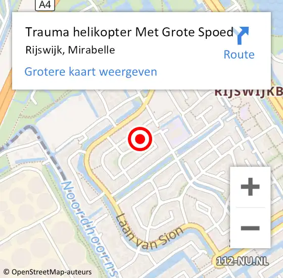 Locatie op kaart van de 112 melding: Trauma helikopter Met Grote Spoed Naar Rijswijk, Mirabelle op 10 juni 2024 08:09