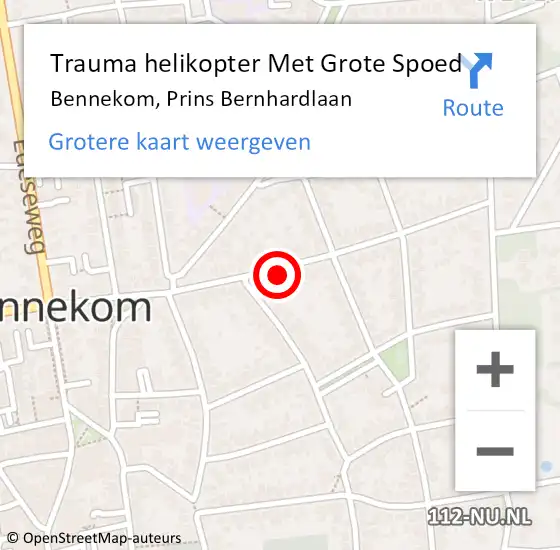 Locatie op kaart van de 112 melding: Trauma helikopter Met Grote Spoed Naar Bennekom, Prins Bernhardlaan op 10 juni 2024 08:26