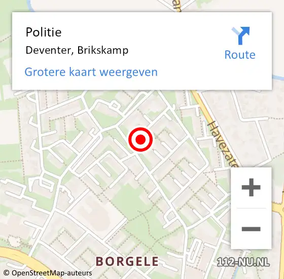 Locatie op kaart van de 112 melding: Politie Deventer, Brikskamp op 10 juni 2024 08:30