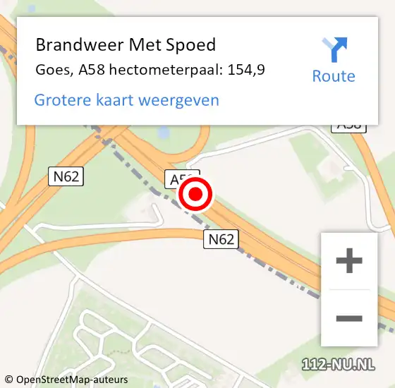 Locatie op kaart van de 112 melding: Brandweer Met Spoed Naar Goes, A58 hectometerpaal: 154,9 op 10 juni 2024 08:38