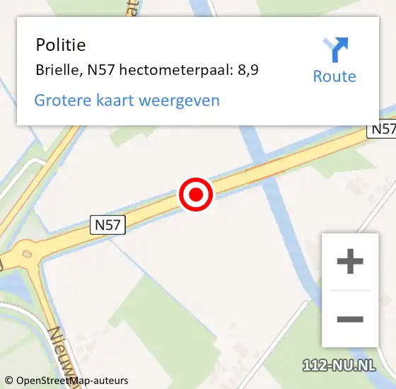 Locatie op kaart van de 112 melding: Politie Brielle, N57 hectometerpaal: 8,9 op 10 juni 2024 09:02