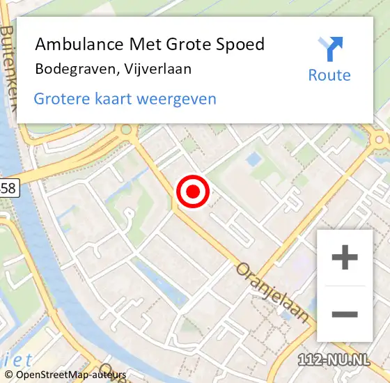 Locatie op kaart van de 112 melding: Ambulance Met Grote Spoed Naar Bodegraven, Vijverlaan op 10 juni 2024 09:13