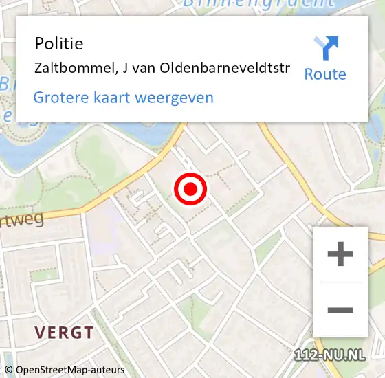 Locatie op kaart van de 112 melding: Politie Zaltbommel, J van Oldenbarneveldtstr op 10 juni 2024 09:22