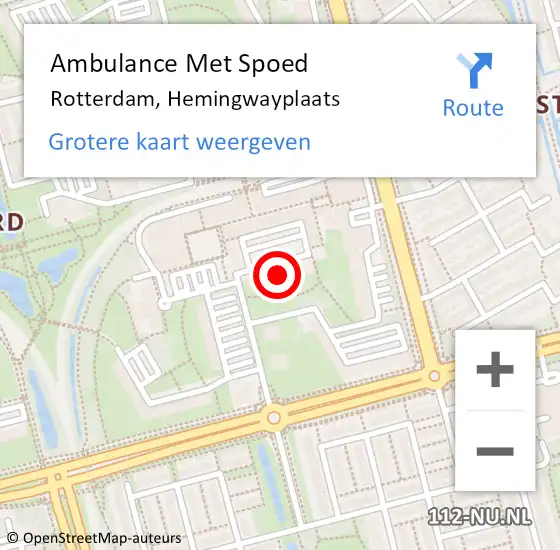 Locatie op kaart van de 112 melding: Ambulance Met Spoed Naar Rotterdam, Hemingwayplaats op 10 juni 2024 09:32