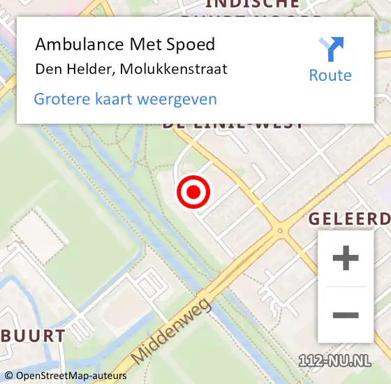 Locatie op kaart van de 112 melding: Ambulance Met Spoed Naar Den Helder, Molukkenstraat op 10 juni 2024 09:38