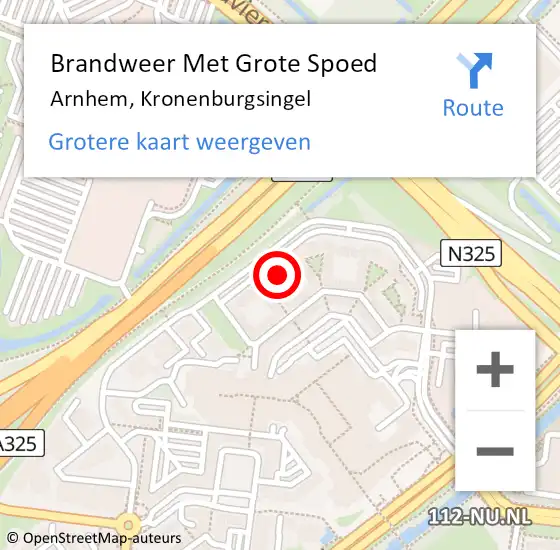Locatie op kaart van de 112 melding: Brandweer Met Grote Spoed Naar Arnhem, Kronenburgsingel op 10 juni 2024 09:39