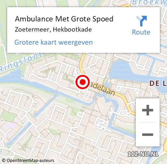 Locatie op kaart van de 112 melding: Ambulance Met Grote Spoed Naar Zoetermeer, Hekbootkade op 10 juni 2024 09:40