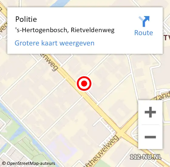 Locatie op kaart van de 112 melding: Politie 's-Hertogenbosch, Rietveldenweg op 10 juni 2024 09:44