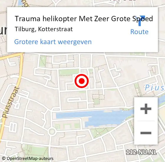 Locatie op kaart van de 112 melding: Trauma helikopter Met Zeer Grote Spoed Naar Tilburg, Kotterstraat op 10 juni 2024 10:24