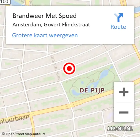 Locatie op kaart van de 112 melding: Brandweer Met Spoed Naar Amsterdam, Govert Flinckstraat op 10 juni 2024 10:28