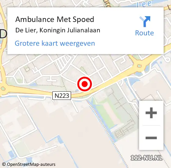 Locatie op kaart van de 112 melding: Ambulance Met Spoed Naar De Lier, Koningin Julianalaan op 10 juni 2024 10:41