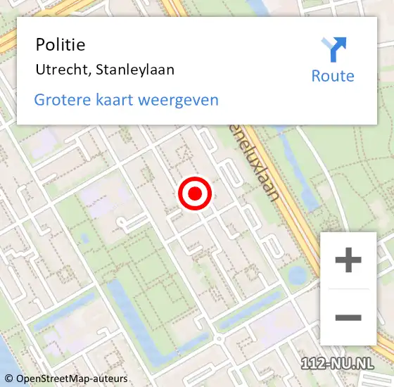 Locatie op kaart van de 112 melding: Politie Utrecht, Stanleylaan op 10 juni 2024 11:41