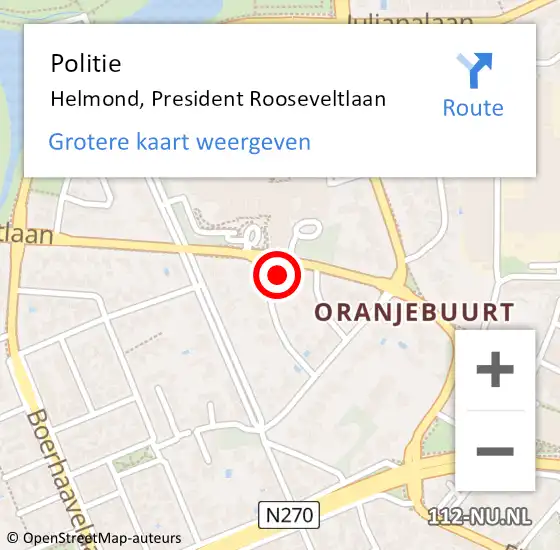 Locatie op kaart van de 112 melding: Politie Helmond, President Rooseveltlaan op 10 juni 2024 11:43