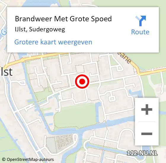 Locatie op kaart van de 112 melding: Brandweer Met Grote Spoed Naar IJlst, Sudergoweg op 10 juni 2024 11:53