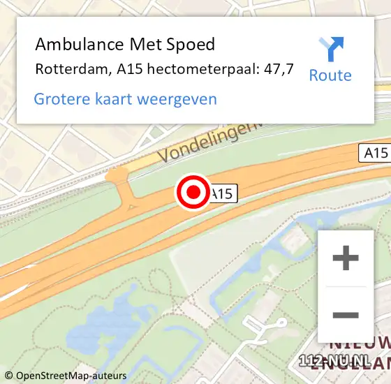 Locatie op kaart van de 112 melding: Ambulance Met Spoed Naar Rotterdam, A15 hectometerpaal: 47,7 op 10 juni 2024 12:20