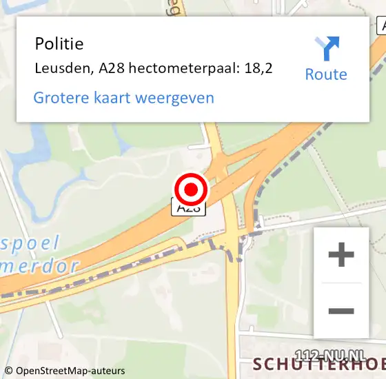 Locatie op kaart van de 112 melding: Politie Leusden, A28 hectometerpaal: 18,2 op 10 juni 2024 12:20