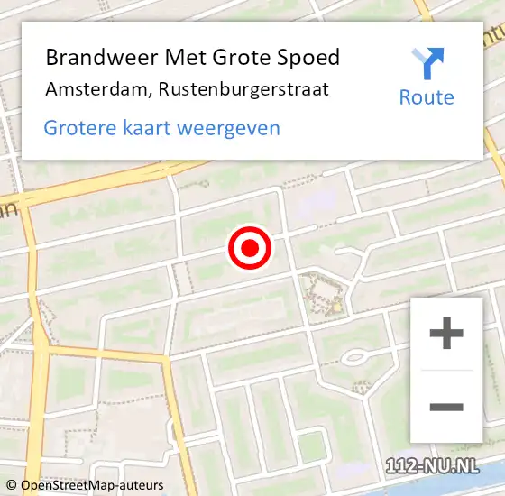 Locatie op kaart van de 112 melding: Brandweer Met Grote Spoed Naar Amsterdam, Rustenburgerstraat op 10 juni 2024 12:38