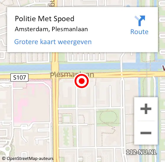 Locatie op kaart van de 112 melding: Politie Met Spoed Naar Amsterdam, Plesmanlaan op 10 juni 2024 12:44