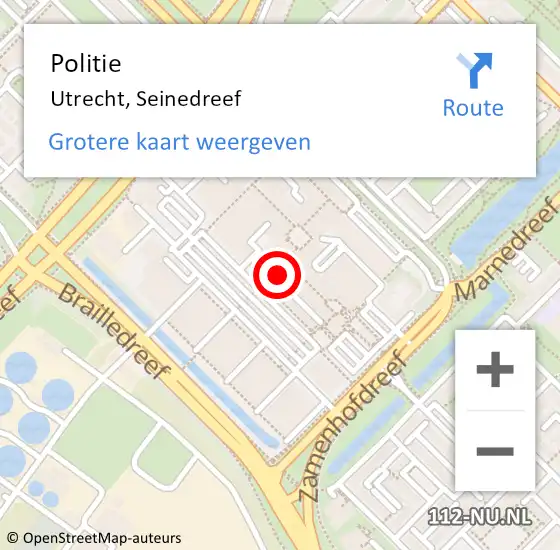 Locatie op kaart van de 112 melding: Politie Utrecht, Seinedreef op 10 juni 2024 12:52