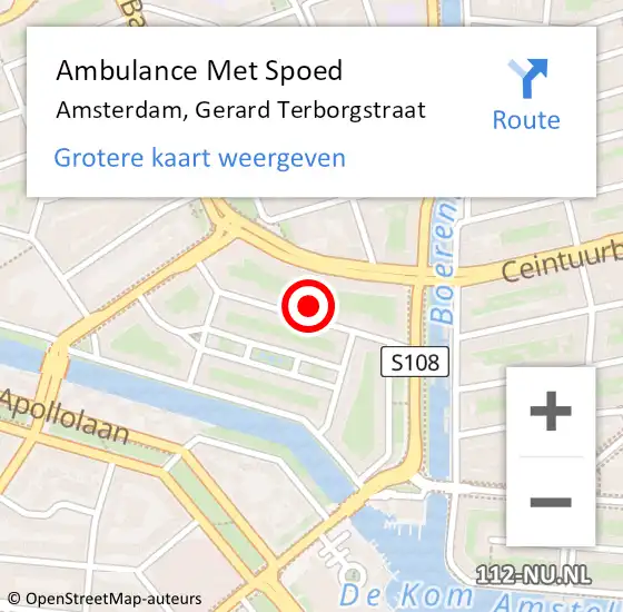 Locatie op kaart van de 112 melding: Ambulance Met Spoed Naar Amsterdam, Gerard Terborgstraat op 10 juni 2024 12:58