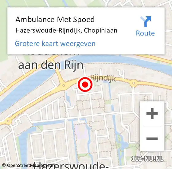 Locatie op kaart van de 112 melding: Ambulance Met Spoed Naar Hazerswoude-Rijndijk, Chopinlaan op 10 juni 2024 13:06