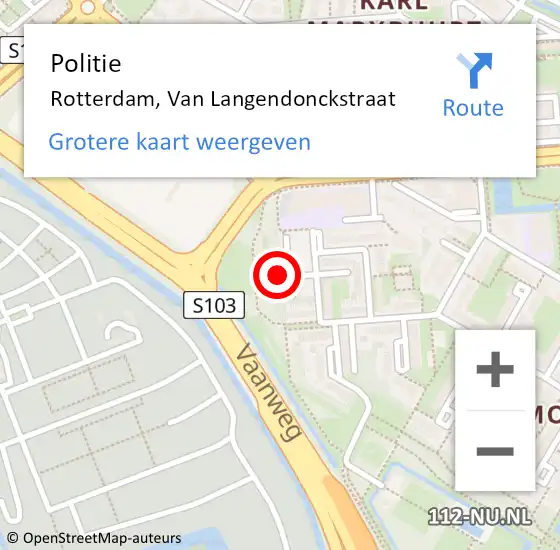 Locatie op kaart van de 112 melding: Politie Rotterdam, Van Langendonckstraat op 10 juni 2024 13:18