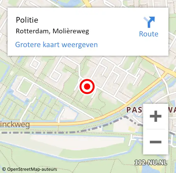 Locatie op kaart van de 112 melding: Politie Rotterdam, Molièreweg op 10 juni 2024 13:22