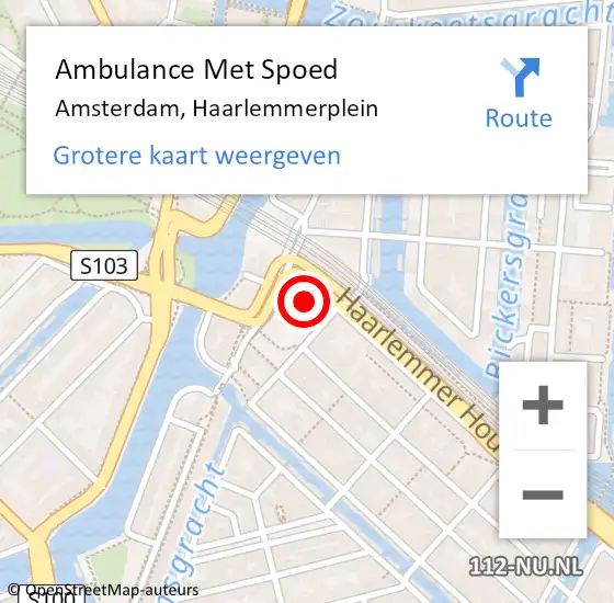 Locatie op kaart van de 112 melding: Ambulance Met Spoed Naar Amsterdam, Haarlemmerplein op 10 juni 2024 13:26