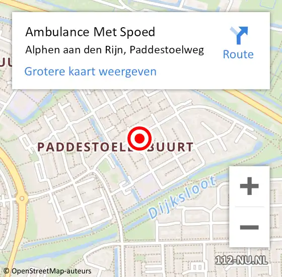 Locatie op kaart van de 112 melding: Ambulance Met Spoed Naar Alphen aan den Rijn, Paddestoelweg op 10 juni 2024 13:26